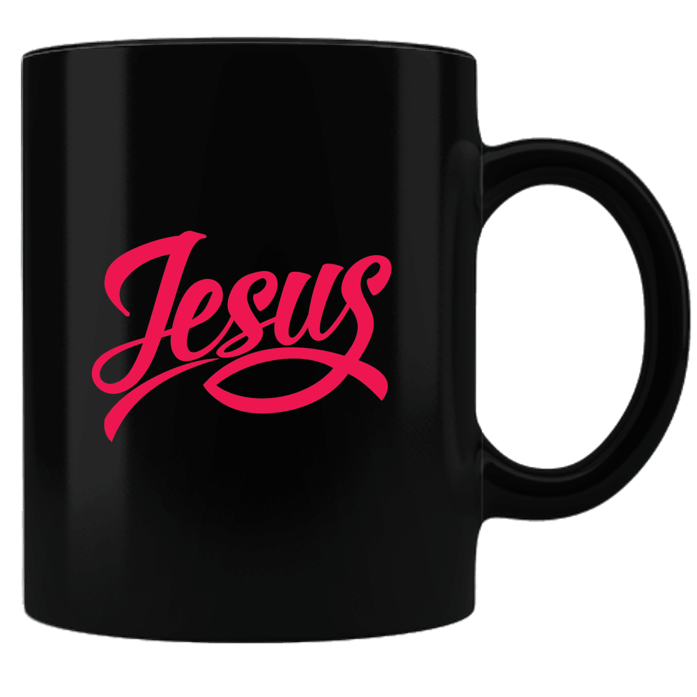 Designs by MyUtopia Shout Out:Jesus Fish Ceramic Black Coffee Mug,Black,Ceramic Coffee Mug