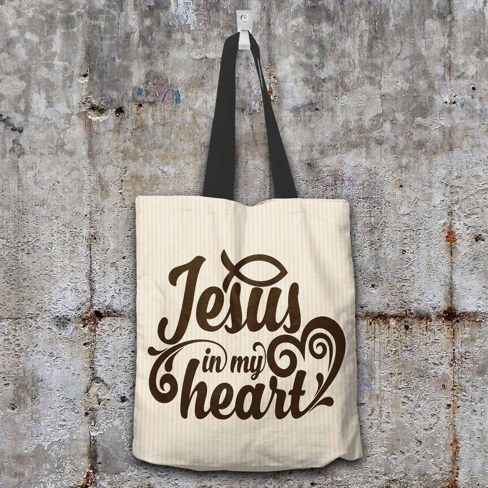 Designs by MyUtopia Shout Out:Jesus In My Heart Christian Fabric Totebag