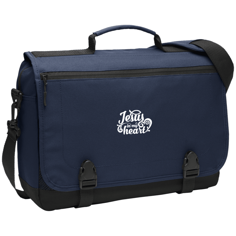 Designs by MyUtopia Shout Out:Jesus in My Heart Embroidered Port Authority Messenger Briefcase - Navy Blue,Navy / One Size,Bags