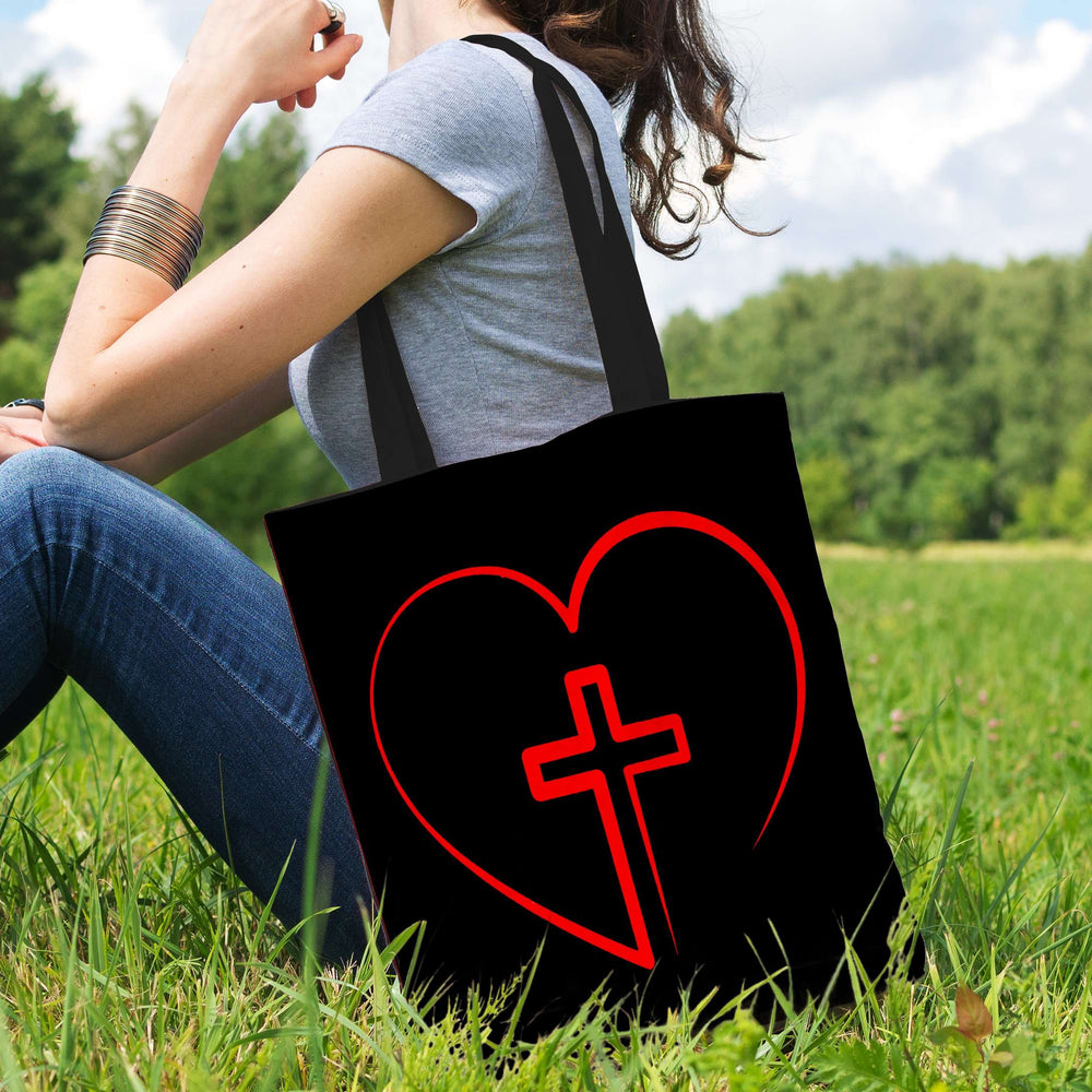 Designs by MyUtopia Shout Out:Jesus is inside My Heart Cross inside a Heart Fabric Totebag Reusable Shopping Tote