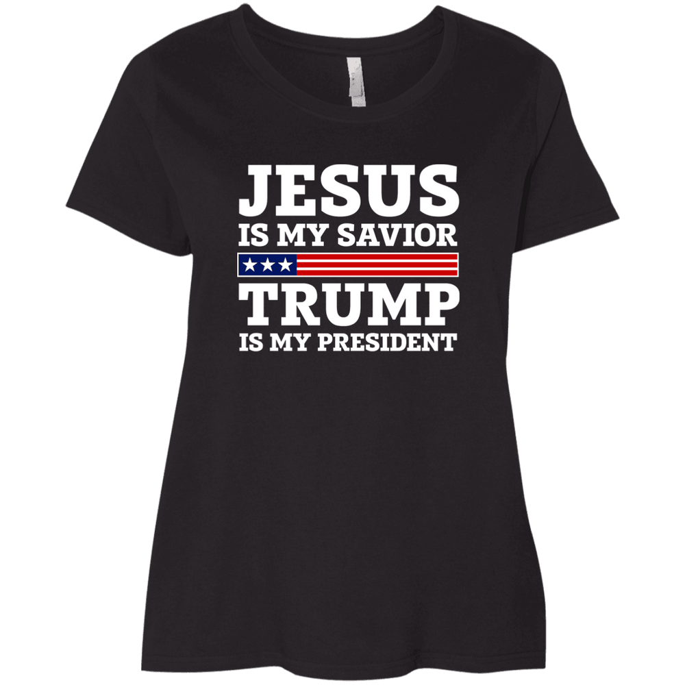 Designs by MyUtopia Shout Out:Jesus Is My Savior Trump Is My President Ladies' Curvy Plus Size T-Shirt,Black / Plus 1X,T-Shirts
