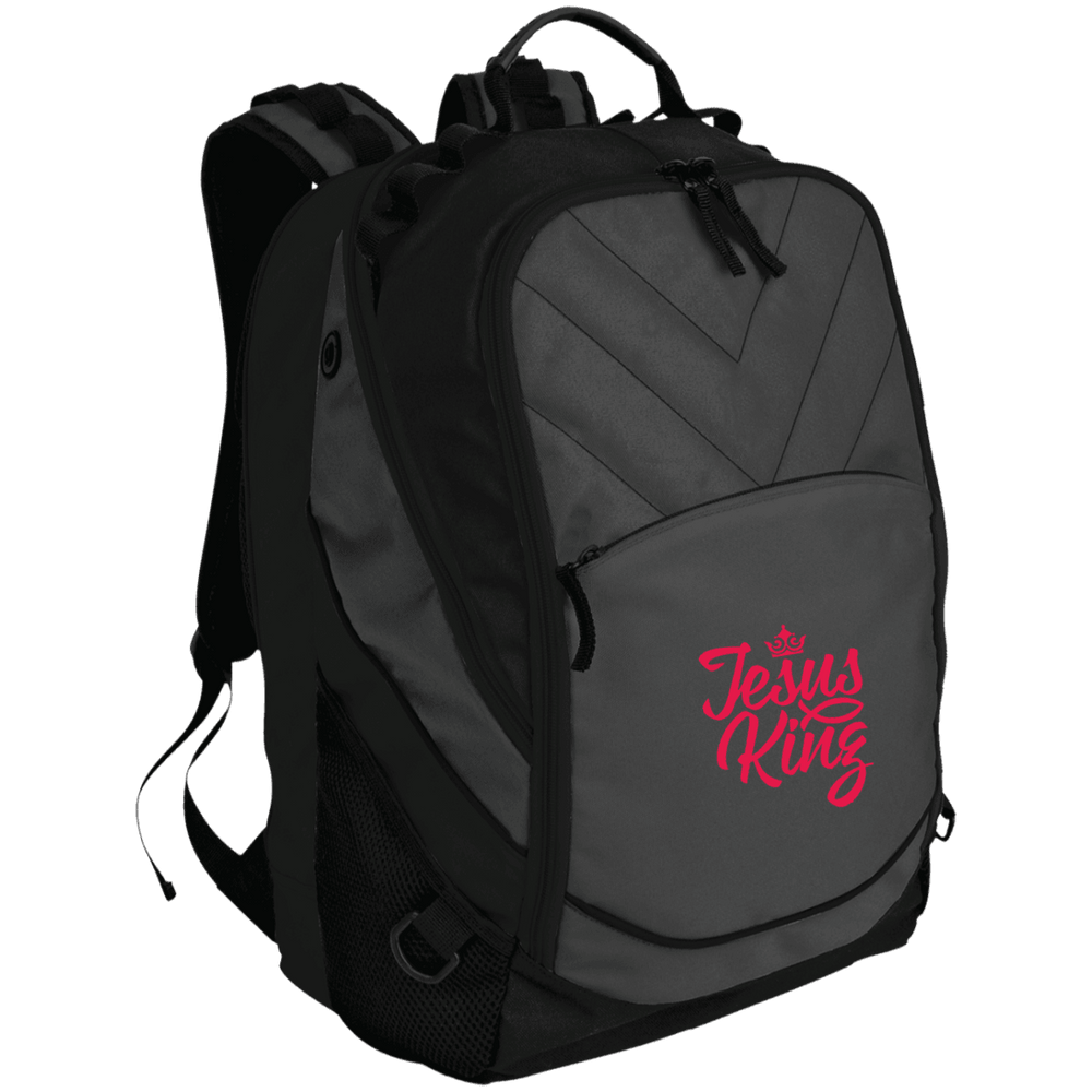 Designs by MyUtopia Shout Out:Jesus King Embroidered Laptop Computer Backpack,Dark Charcoal/Black / One Size,Bags