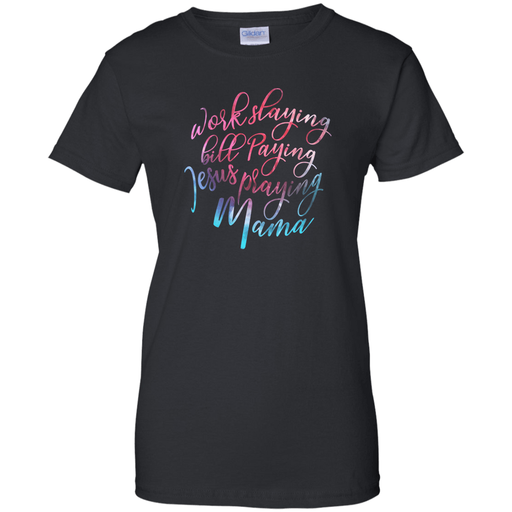 Designs by MyUtopia Shout Out:Jesus Praying Mama Ladies' 100% Cotton T-Shirt,Black / X-Small,Ladies T-Shirts