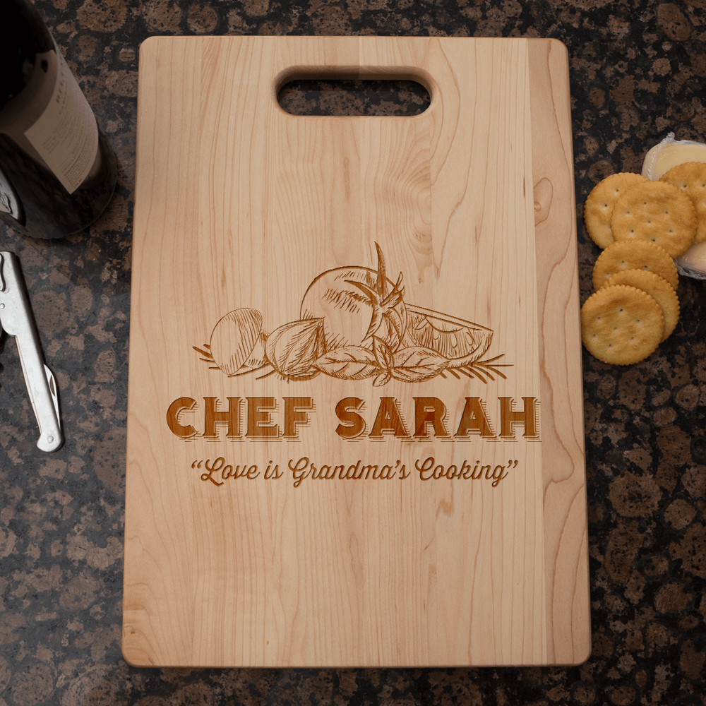 Designs by MyUtopia Shout Out:Love is Grandma's Cooking Engraved Cutting Board Personalized Gift