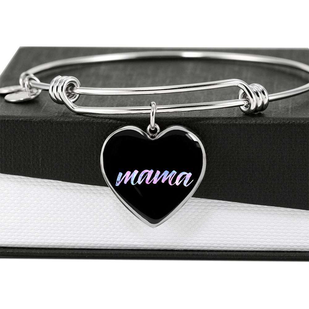 Designs by MyUtopia Shout Out:Mama Engravable Keepsake Bangle Heart Bracelet - Black