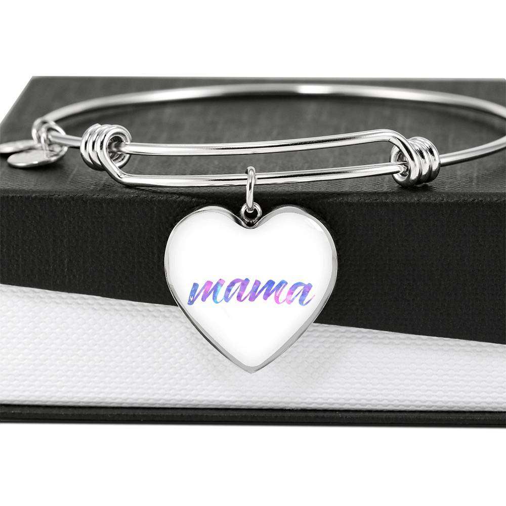 Designs by MyUtopia Shout Out:Mama Engravable Keepsake Bangle Heart Bracelet - White