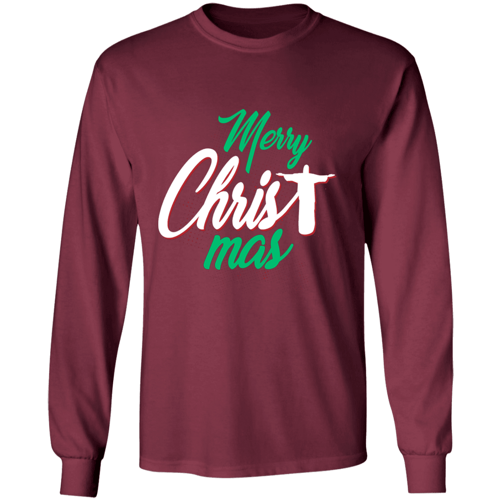 Designs by MyUtopia Shout Out:Merry CHRISTmas - Ultra Cotton Long Sleeve T-Shirt,Maroon / S,Long Sleeve T-Shirts