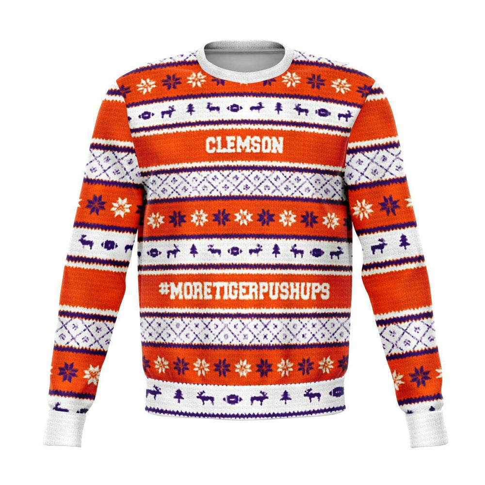 Designs by MyUtopia Shout Out:#More Tiger Pushups Clemson Fan - 3D Ugly Christmas Sweater Style Fashion Sweatshirt,XS / Orange/White,Fashion Sweatshirt - AOP