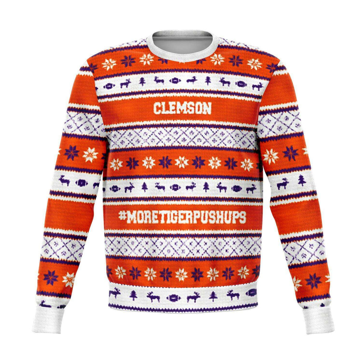 Designs by MyUtopia Shout Out:#More Tiger Pushups Clemson Fan - 3D Ugly Christmas Sweater Style Fashion Sweatshirt,XS / Orange/White,Fashion Sweatshirt - AOP