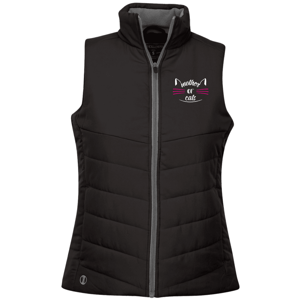 Designs by MyUtopia Shout Out:Mother of Cats Embroidered Ladies' Quilted Vest,Black / X-Small,Jackets
