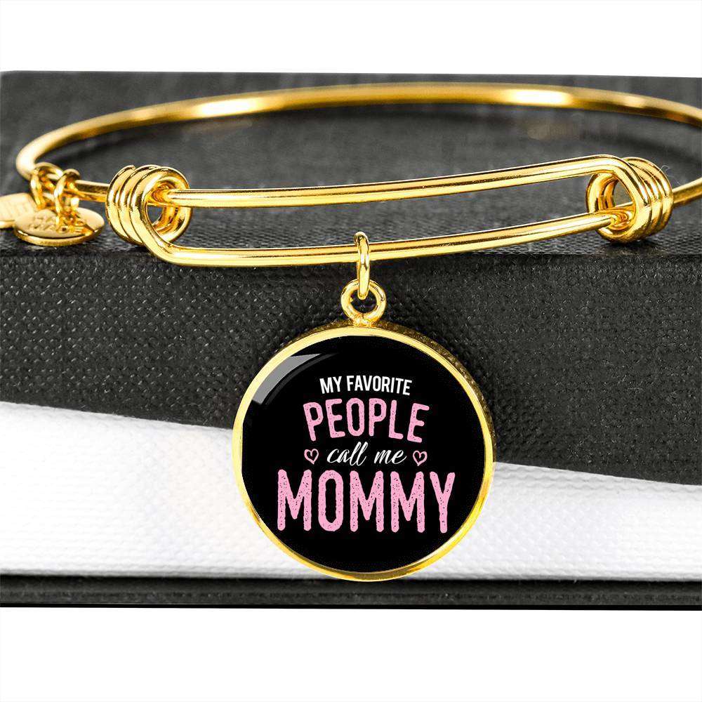 Designs by MyUtopia Shout Out:My Favorite People Call Me Mommy Engravable Keepsake Bangle Round Bracelet - Black,Gold / No,Bracelets