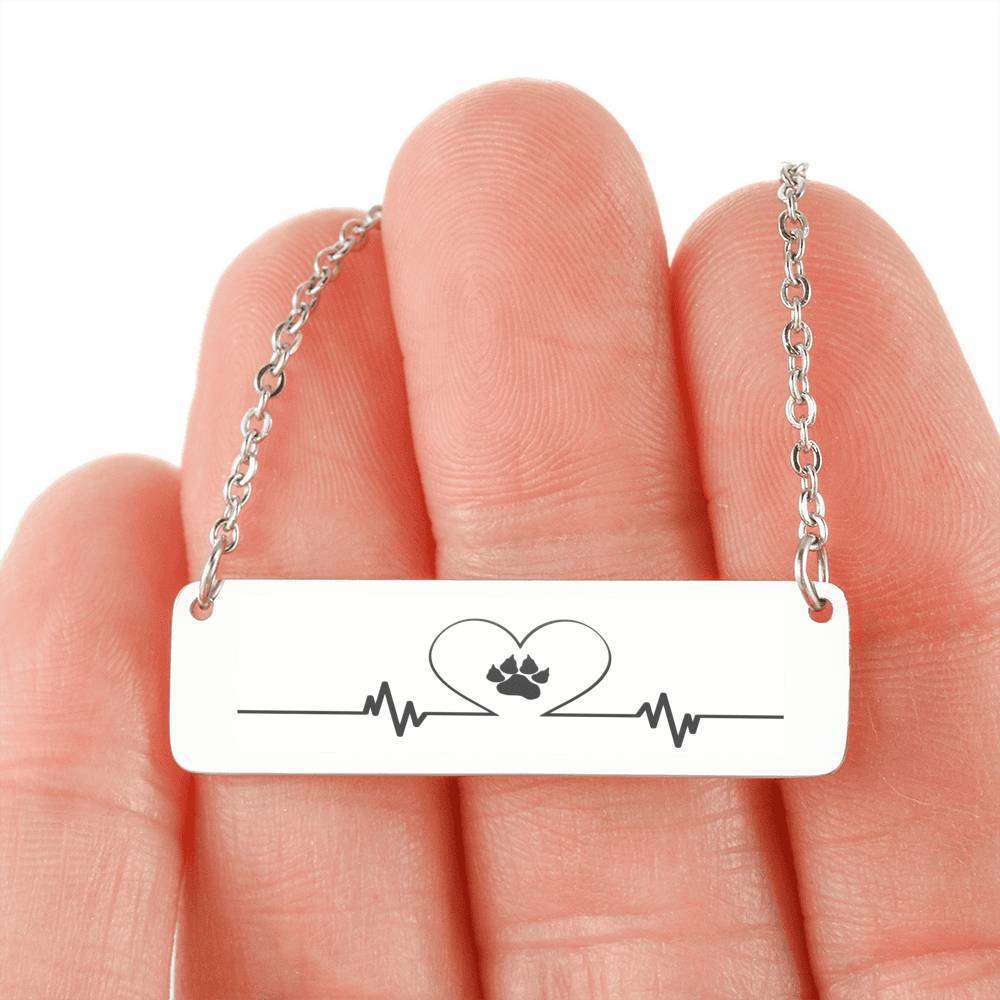 Designs by MyUtopia Shout Out:My Heart Beats Dog Love Engraved Horizontal Bar Necklace