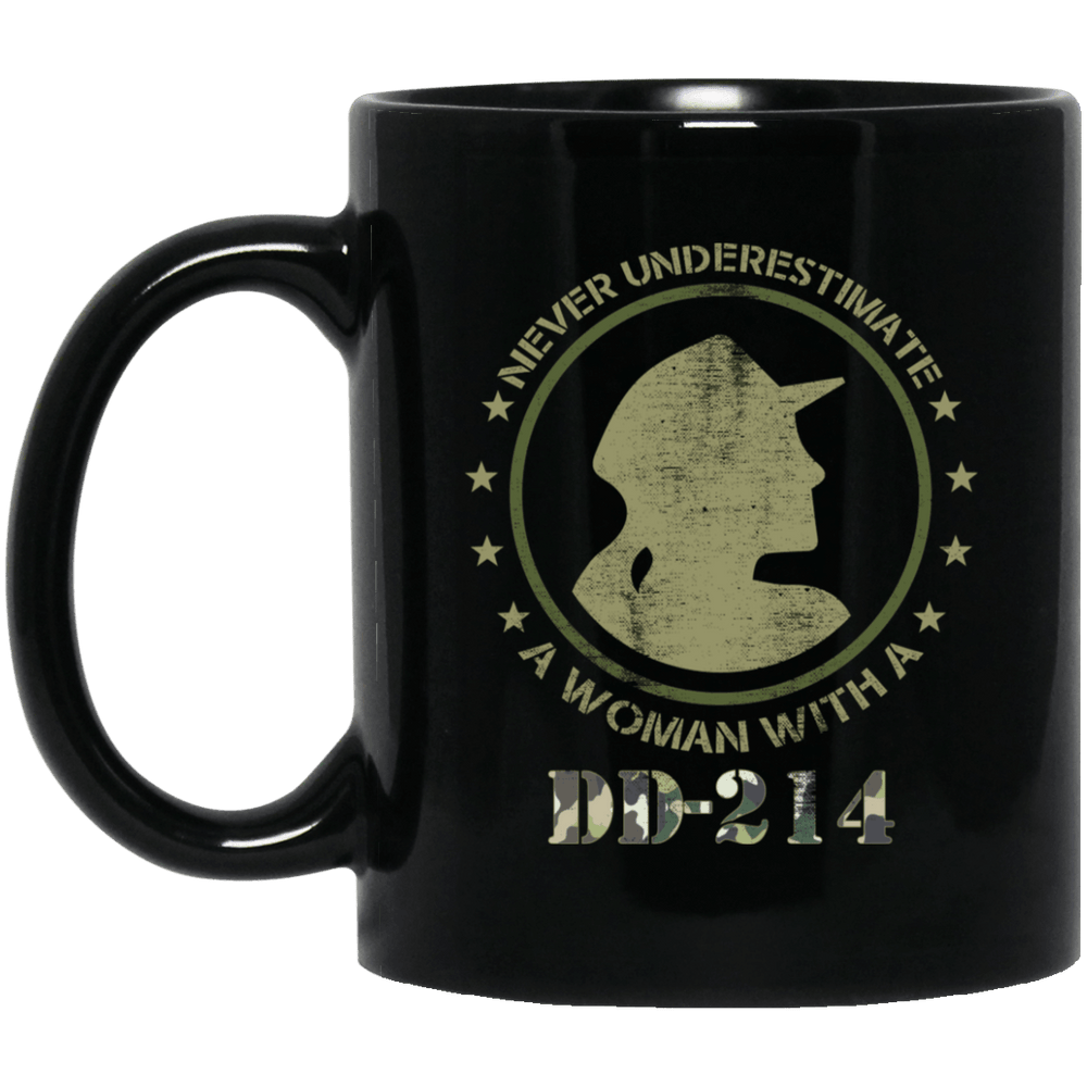 Designs by MyUtopia Shout Out:Never Underestimate A Woman With DD-214 Ceramic Coffee Cup,11 oz. / Black,Coffee Cup