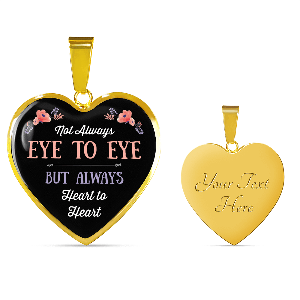 Designs by MyUtopia Shout Out:Not Always Eye To Eye but Always Heart To Heart Liquid Glass Personalized Engravable Keepsake Necklace,Gold / Yes,Necklace