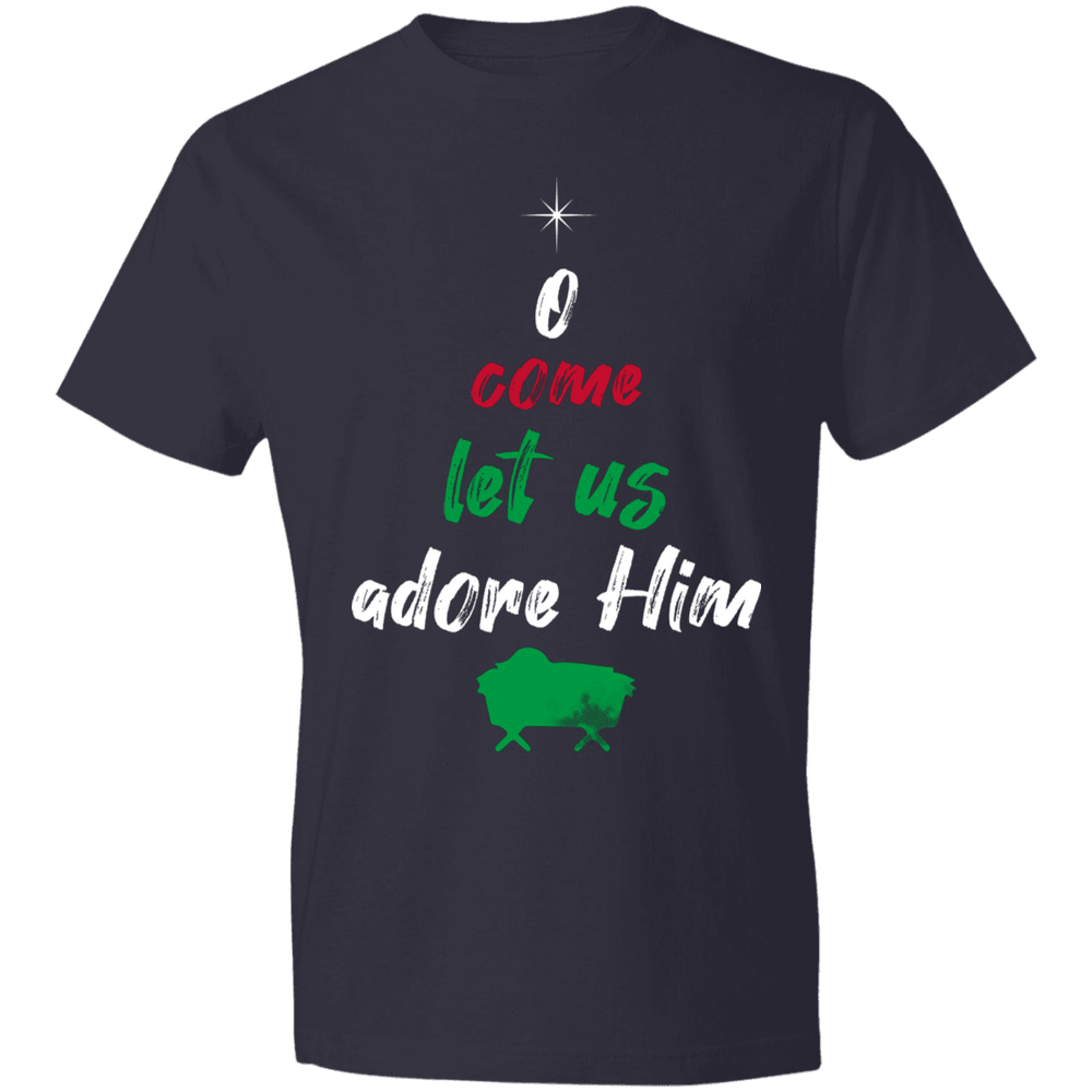 Designs by MyUtopia Shout Out:O Come Let Us Adore Him - Lightweight T-Shirt,Navy / S,Adult Unisex T-Shirt