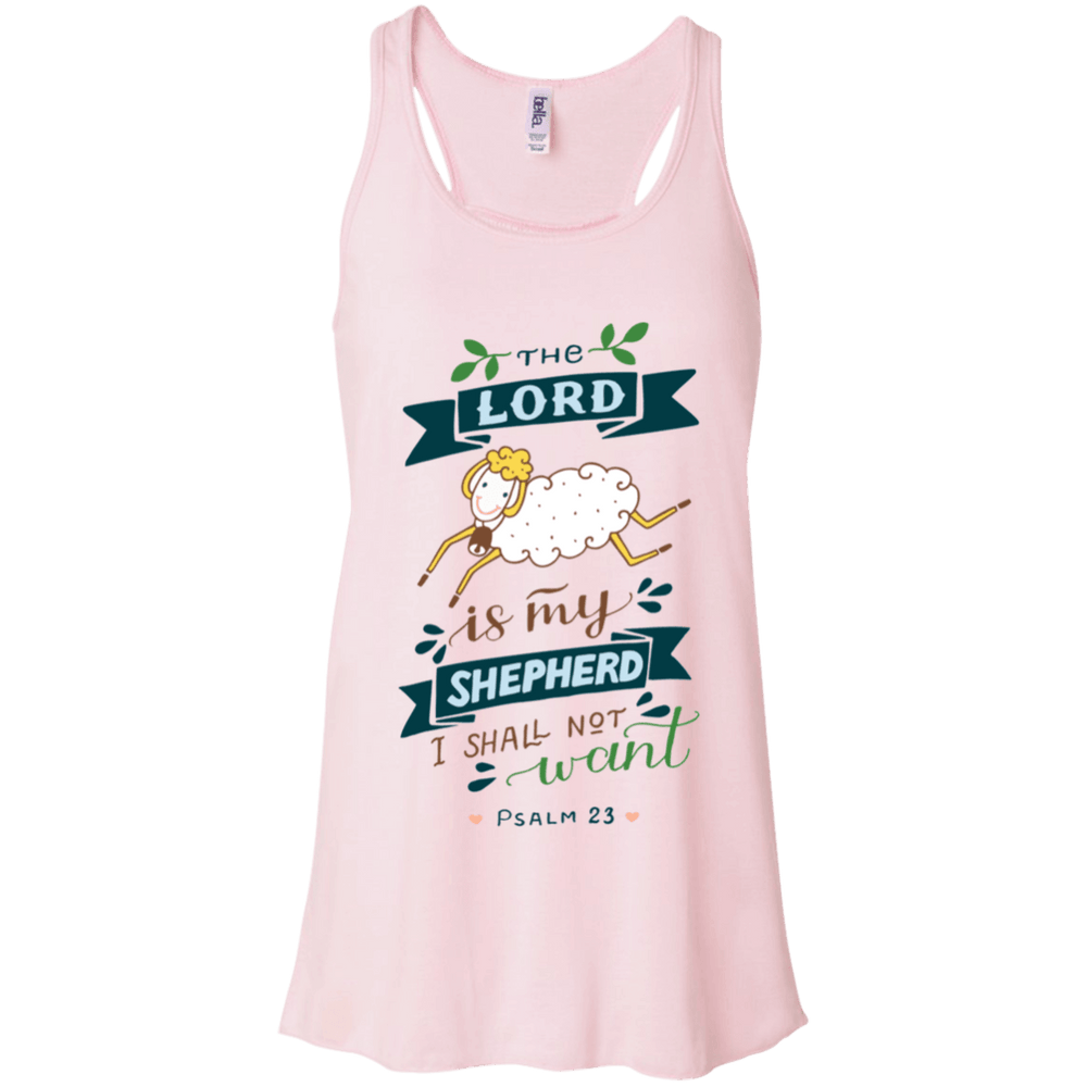Designs by MyUtopia Shout Out:Psalm 23 The Lord is My Shepherd Bella Flowy Racerback Ladies Tank Top,Soft Pink / X-Small,Tank Tops