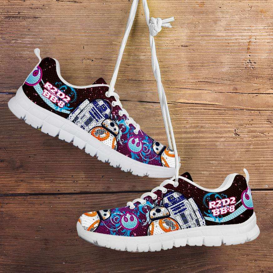 Designs by MyUtopia Shout Out:R2-D2 and BB-8 As Friends Blue/Pink Running Shoes,Men's / Mens US5 (EU38) / Blue/Pink,Running Shoes