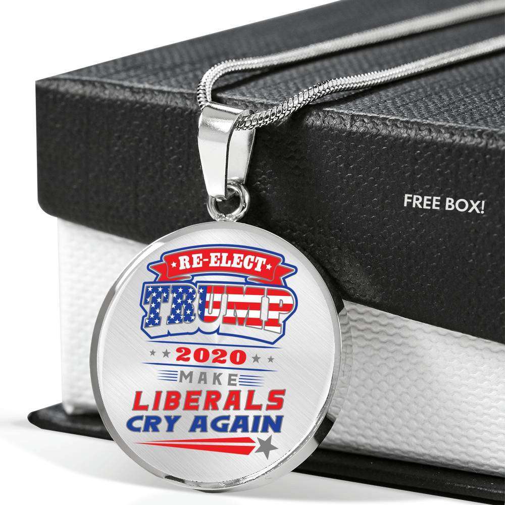 Designs by MyUtopia Shout Out:Re-elect Trump Make Liberals Cry Engravable Keepsake Round Pendant Necklace