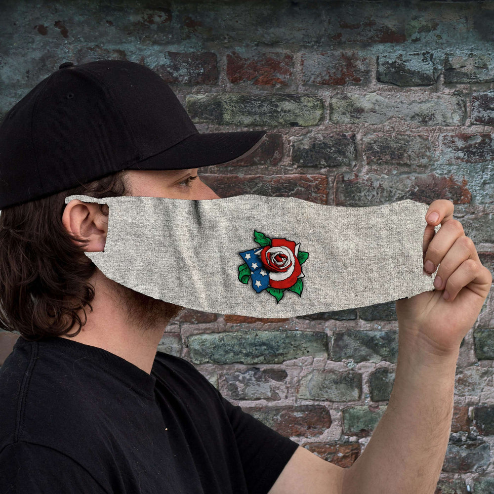 Designs by MyUtopia Shout Out:Rose US Flag Fabric Face Covering / Face Mask