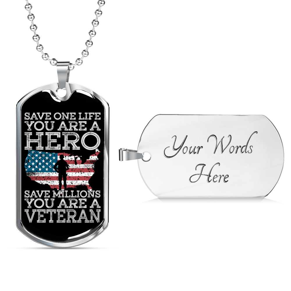 Designs by MyUtopia Shout Out:Save Millions You Are A Veteran Personalized Engravable Keepsake Dog Tag,Silver / Yes,Dog Tag Necklace