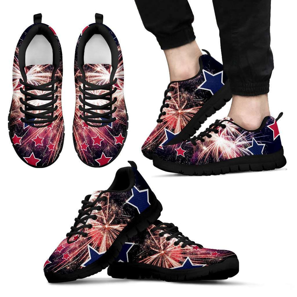 Designs by MyUtopia Shout Out:Stars and Fireworks 4th of July Running Sneakers,Men's / Mens US5 (EU38) / Multi,Running Shoes