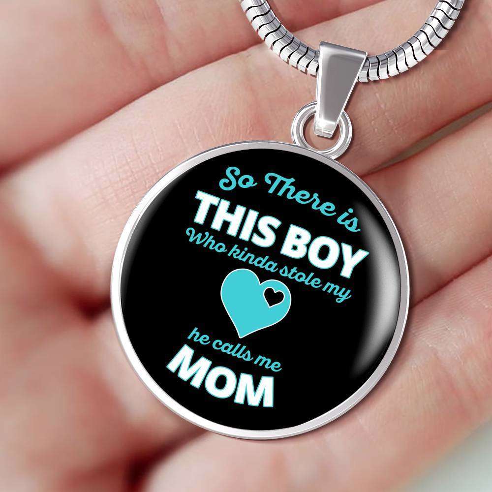 Designs by MyUtopia Shout Out:This Boy Stole My Heart, He Calls Me Mom Handcrafted Pendant Necklace Optional Message Engraved on back Personalized Gift For Her