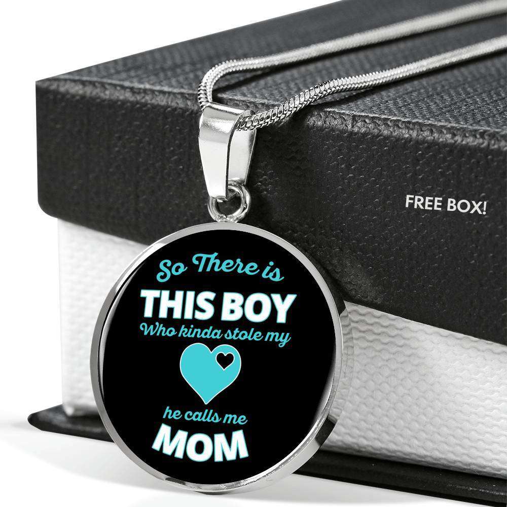 Designs by MyUtopia Shout Out:This Boy Stole My Heart, He Calls Me Mom Handcrafted Pendant Necklace Optional Message Engraved on back Personalized Gift For Her,Surgical Stainless Steel / No,Circle Pendant Necklace