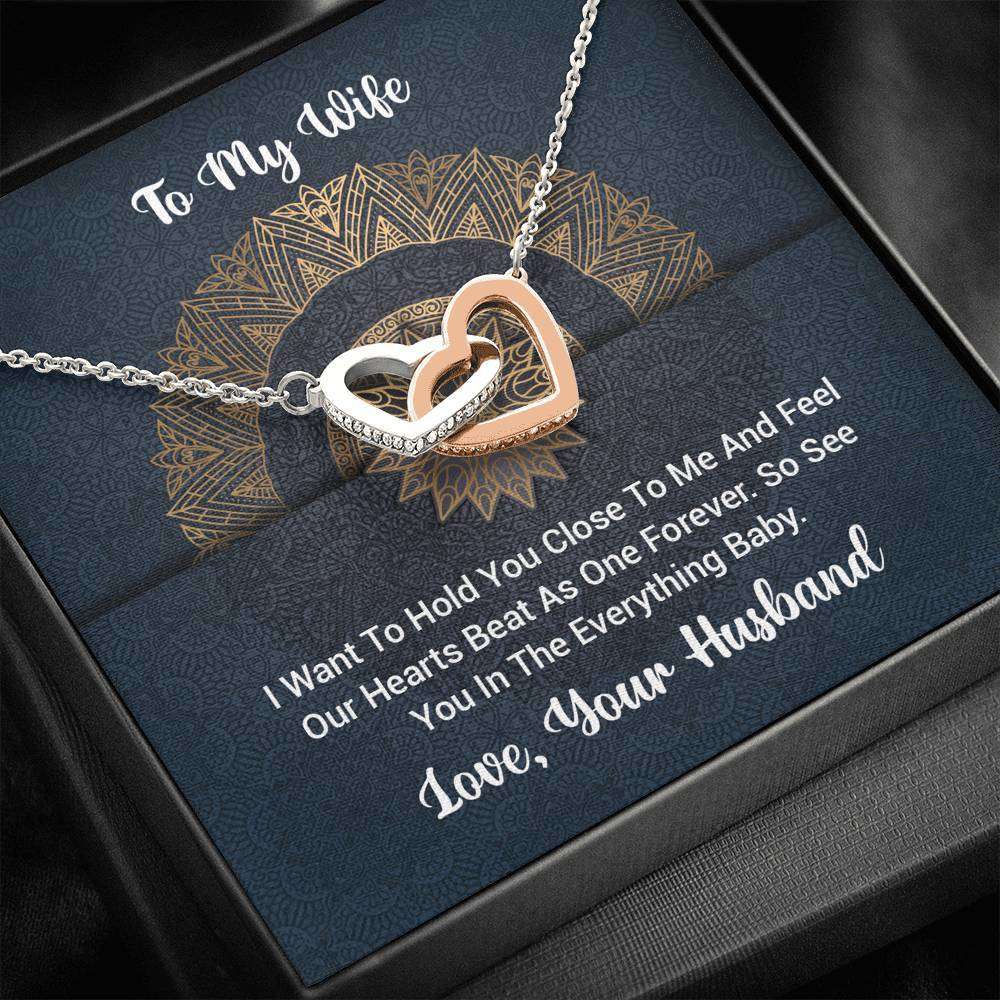 Designs by MyUtopia Shout Out:To My Wife Gift Necklace with Personalized Message Card - Intertwined Pair of Hearts Necklace with I Want to Hold You Personalized Message