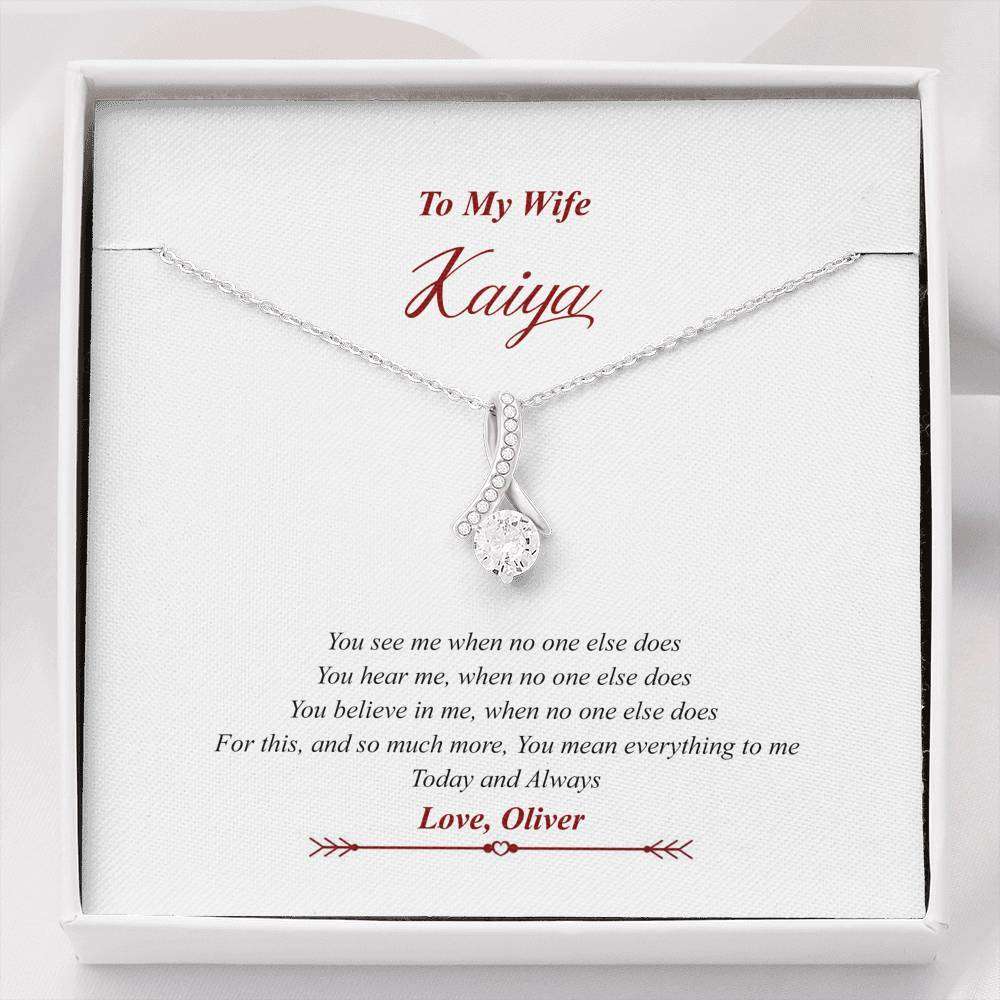 Designs by MyUtopia Shout Out:To My Wife, You Believe in Me, Alluring Beauty Crystal Necklace with Personalized Gift Message Card,Standard Box / 14k White Gold Finish,Alluring Beauty Necklace