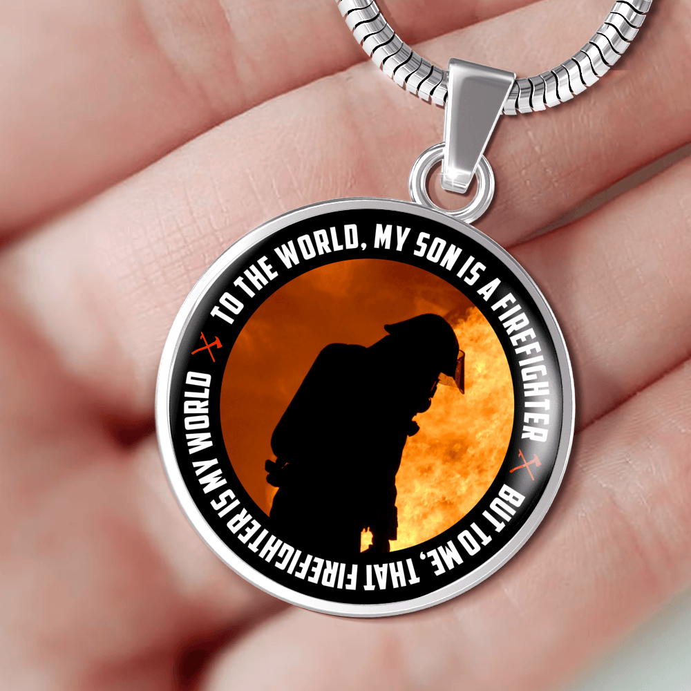 Designs by MyUtopia Shout Out:To The World, My Son is a Firefighter, Moms Personalized Liquid Glass Engravable Keepsake Necklace,Silver / No,Necklace