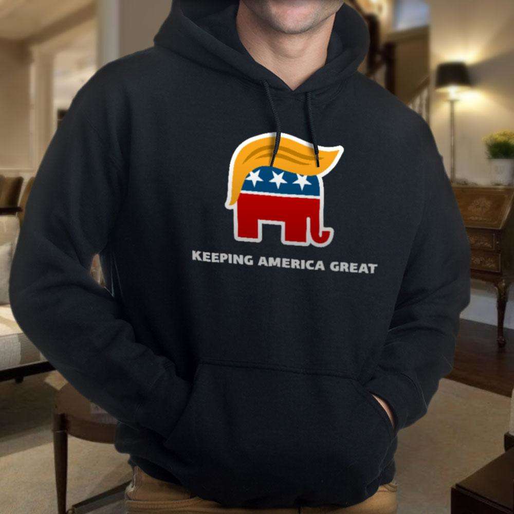 Designs by MyUtopia Shout Out:Trump Keeping America Great 2020 Patriotic Elephant Core Fleece Pullover Hoodie