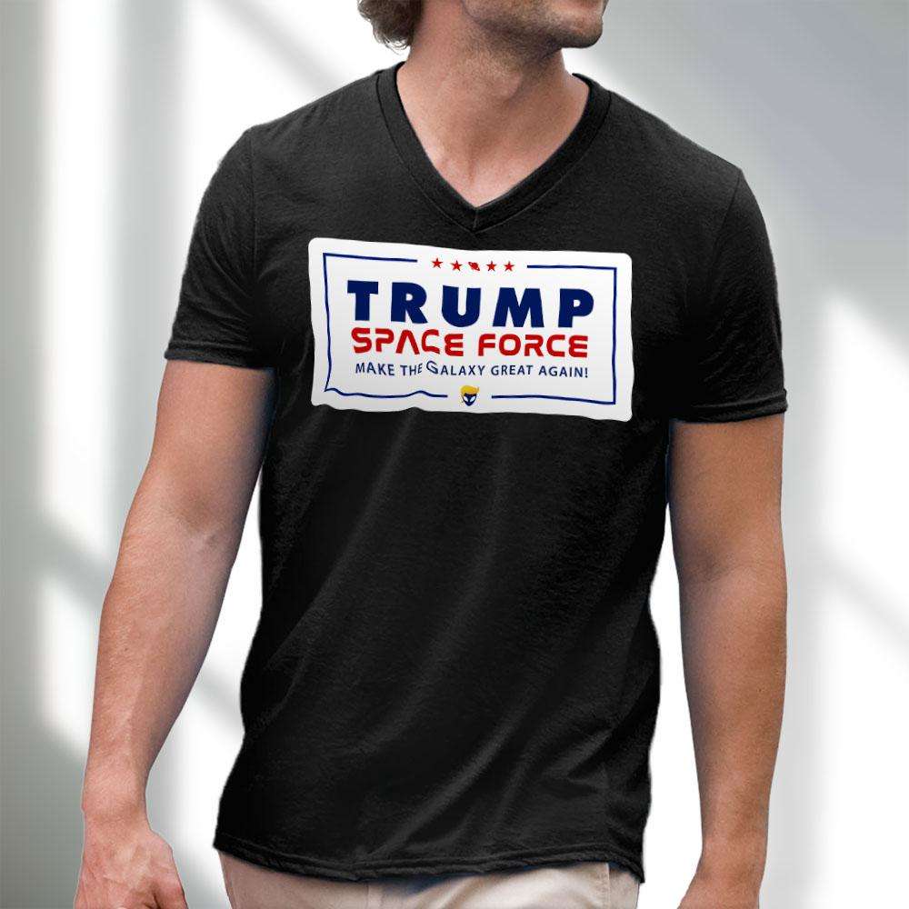 Designs by MyUtopia Shout Out:Trump Space Force Make The Galaxy Great Again Men's Printed V-Neck T-Shirt