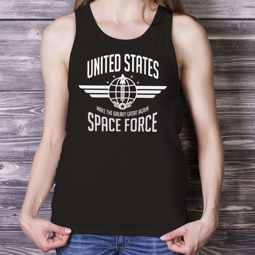 Designs by MyUtopia Shout Out:United States Space Force Trump Crest Unisex Tank