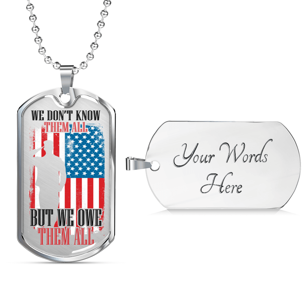 Designs by MyUtopia Shout Out:We Owe Them All Personalized Engravable Keepsake Dog Tag,Silver / Yes,Dog Tag Necklace