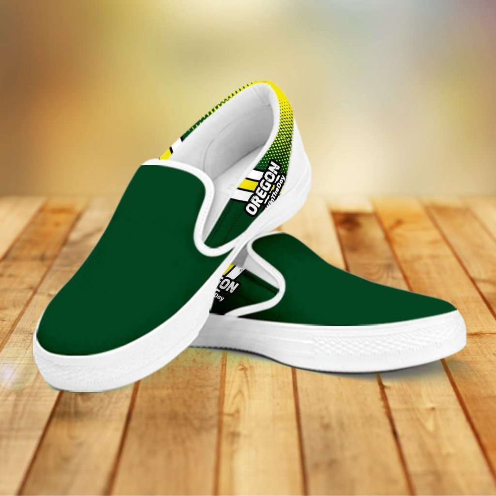 Designs by MyUtopia Shout Out:#WinTheDay Oregon Slip-on Shoes,Men's / Mens US8 (EU40) / Green,Slip on sneakers
