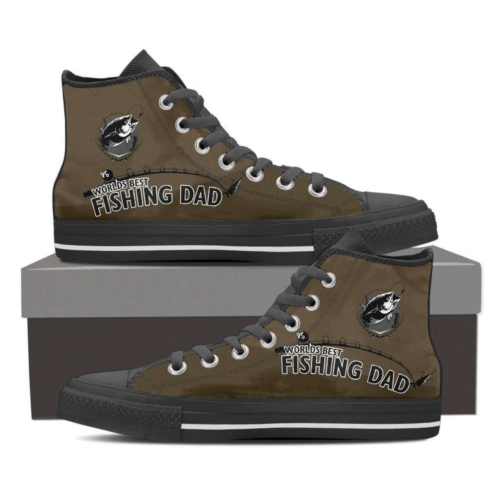 Designs by MyUtopia Shout Out:World's Best Fishing Dad Canvas High Top Shoes Mens,Mens US 8 (EU40) / Brown,High Top Sneakers