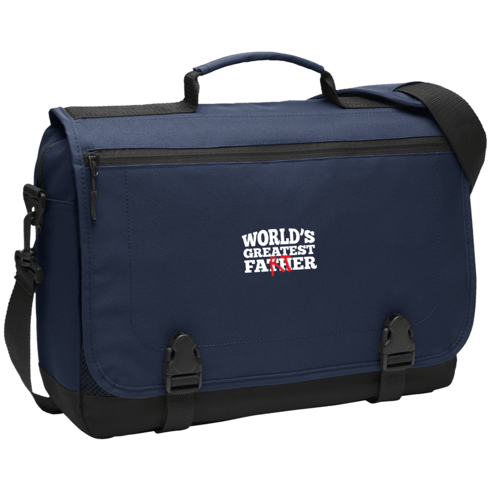 Designs by MyUtopia Shout Out:Worlds Greatest Father (Farter) Embroidered Port Authority Messenger Briefcase - Navy Blue,Navy / One Size,Bags