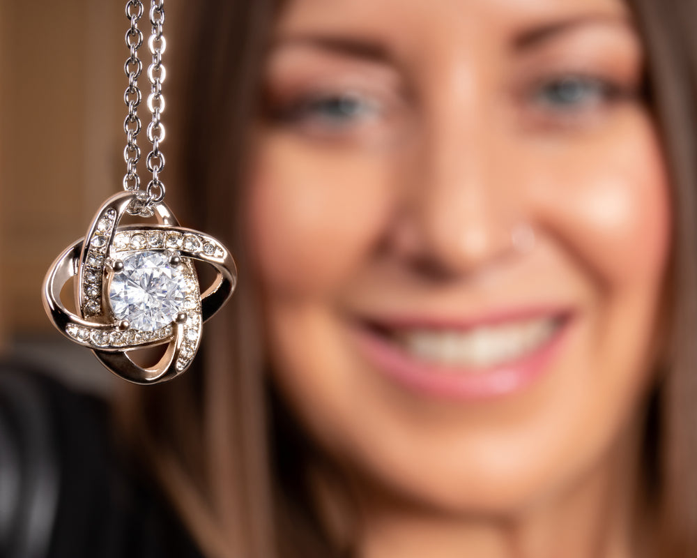 Love Knot Crystal Necklace with Message Gift Card