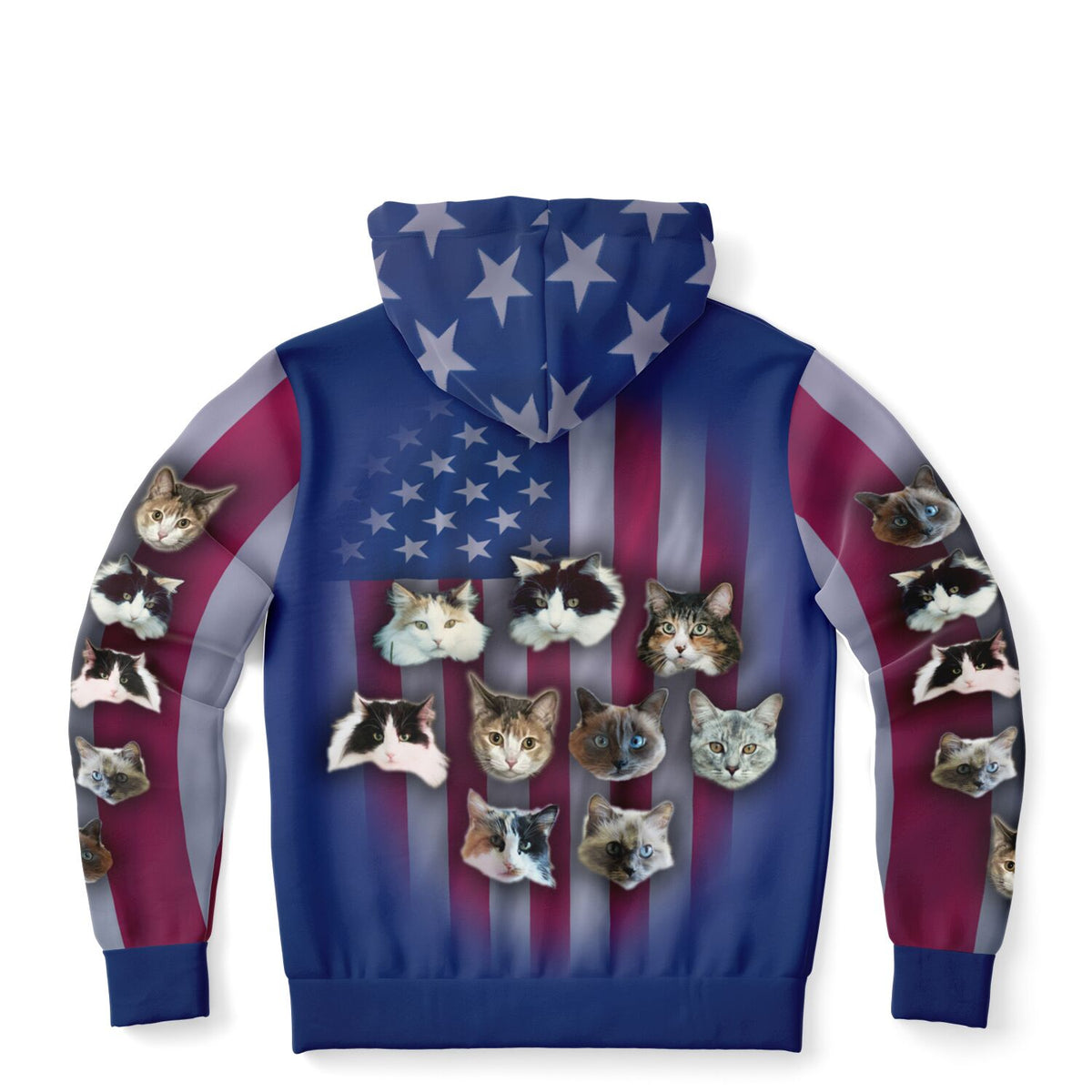 Patriotic Cats with American Flag Fleece Lined Zip-Up Hoodie