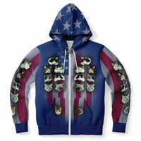 Load image into Gallery viewer, Patriotic Cats with American Flag Fleece Lined Zip-Up Hoodie
