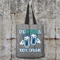 Load image into Gallery viewer, Designs by MyUtopia Shout Out:0% Irish 100% Drunk Fabric Totebag Reusable Shopping Totes,Grey,Reusable Fabric Shopping Tote Bag
