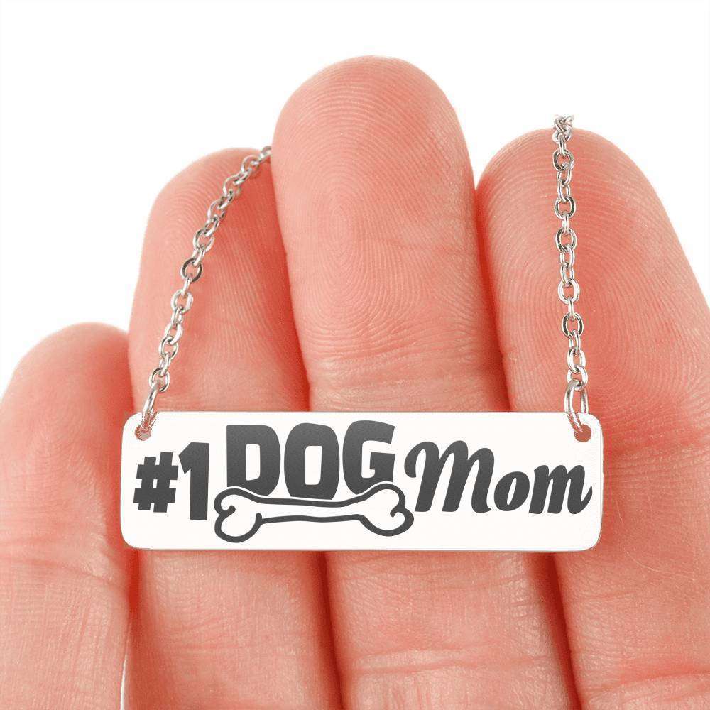 Designs by MyUtopia Shout Out:#1 Dog Mom Engraved Personalized Bar Necklace,Stainless Steel Horizontal Bar Necklace / No,Jewelry