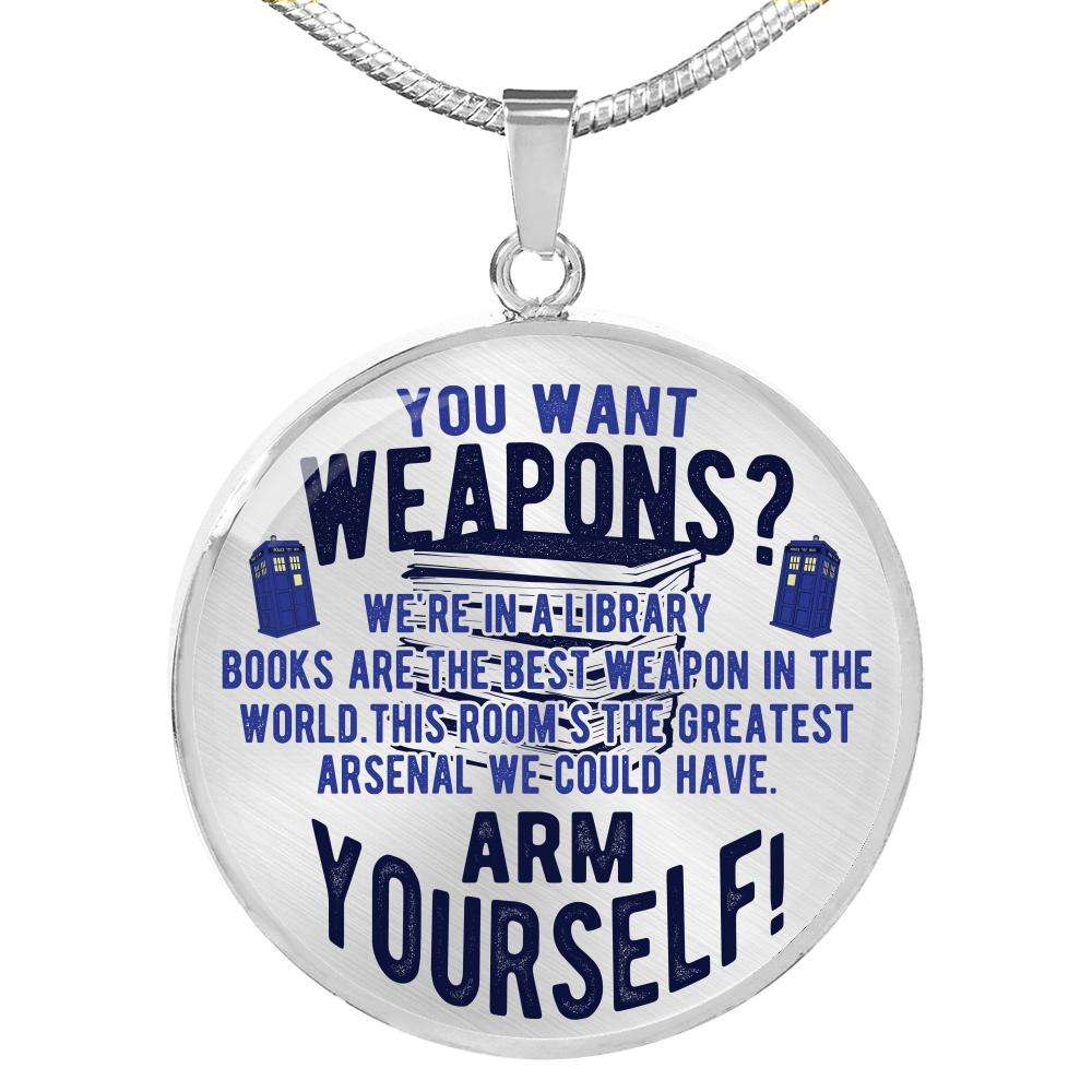 Designs by MyUtopia Shout Out:10th Doctor Who Books Are The Best Weapon Engravable Keepsake Round Pendant Necklace,316L Stainless Silver / No,Necklace