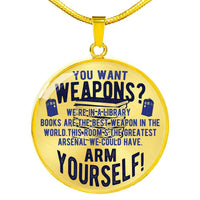 Load image into Gallery viewer, Designs by MyUtopia Shout Out:10th Doctor Who Books Are The Best Weapon Engravable Keepsake Round Pendant Necklace,18k Gold Over Stainless Silver / No,Necklace
