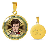 Load image into Gallery viewer, Designs by MyUtopia Shout Out:11th Doctor Who Quote I&#39;m Making Perfect Sense Engravable Keepsake Round Pendant Necklace,18k Gold Over Stainless Silver / Yes,Necklace
