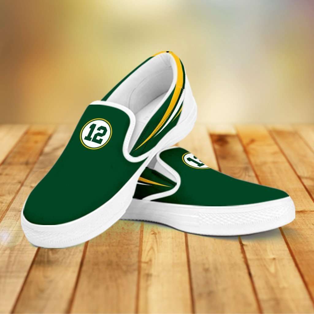 Designs by MyUtopia Shout Out:#12 Green Bay Fan Canvas Slip-on Shoes,Women's / Women's US6 (EU36) / Green,Slip on sneakers