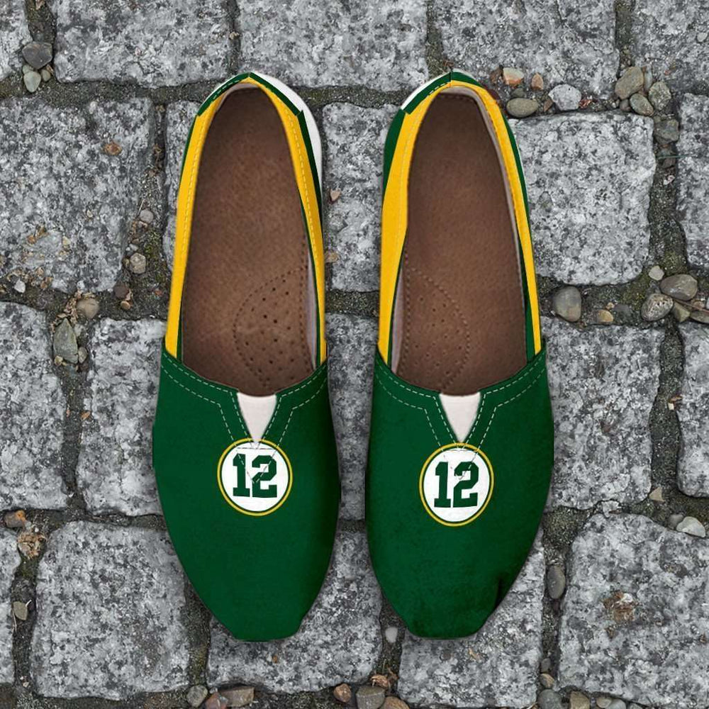 Designs by MyUtopia Shout Out:#12 Green Bay Fan Casual Canvas Slip on Shoes Women's Flats