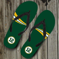 Load image into Gallery viewer, Designs by MyUtopia Shout Out:#12 Green Bay Fan Flip-Flops,Women&#39;s / Women&#39;s Small (US 5-6 /EU 35-37) / Green,Flip Flops
