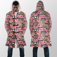 Load image into Gallery viewer, Jaguar animal print Floral Leopard Print hooded Long Jacket Cloak
