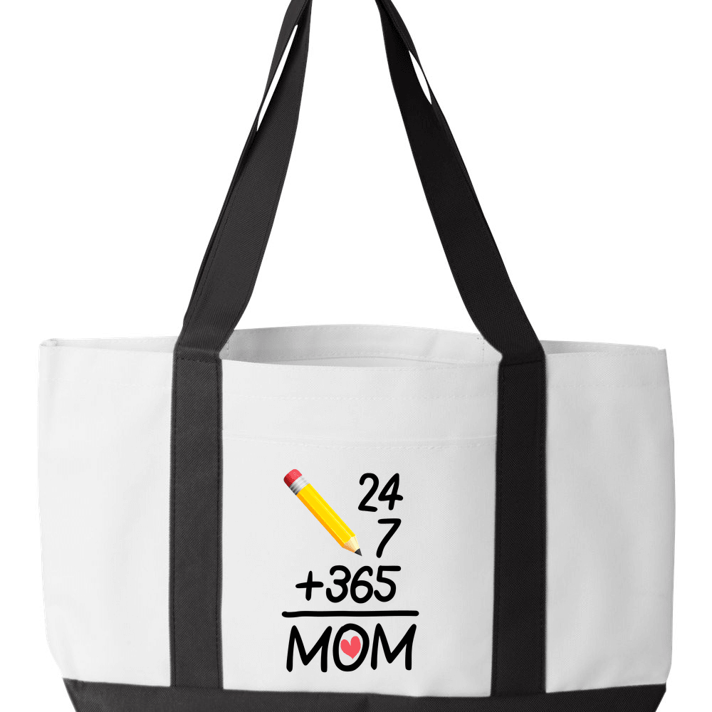 Designs by MyUtopia Shout Out:24 7 365 Mom Canvas Totebag Gym / Beach / Pool Gear Bag,White,Gym Totebag